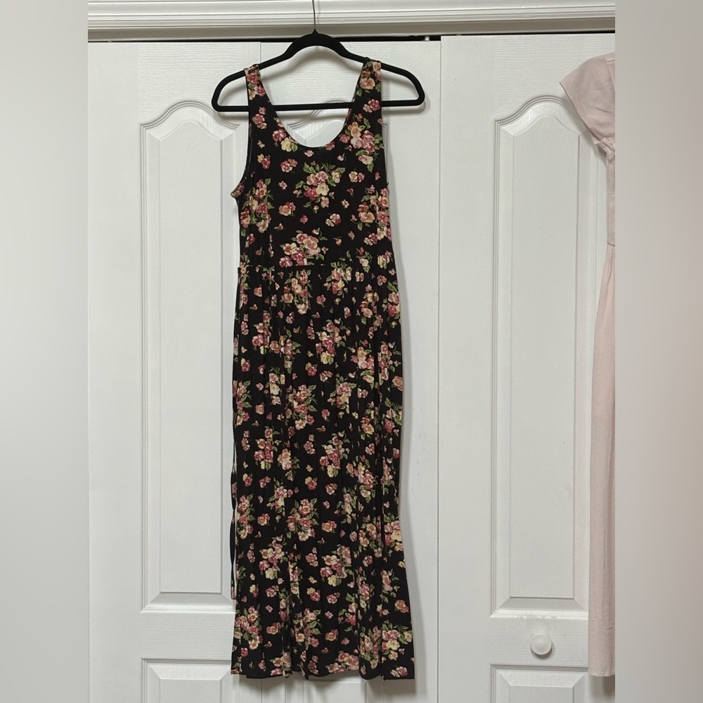 April Cornell Black Floral Maxi Dress S